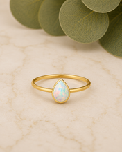 Load image into Gallery viewer, Gold Plated Pear Drop Opal Ring – Recycled Sterling Silver Opal Ring