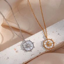 Load image into Gallery viewer, Celestial Star Compass Necklace – Gold or Silver Stainless Steel with Mother of Pearl Pendant
