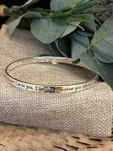 Load image into Gallery viewer, Meaningful Words Bangle ‘Never Forgotten’ Silver