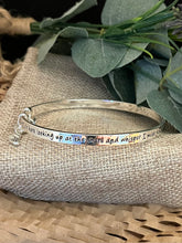 Load image into Gallery viewer, Meaningful Words Bangle ‘Never Forgotten’ Silver