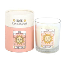 Load image into Gallery viewer, The Sun Vintage Tarot Rose Candle – Mystical Floral Scented Candle
