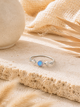 Load image into Gallery viewer, Sterling Silver Lab Grown Opal Moon Ring, Blue Opal Celestial Ring, Crescent Moon Jewellery, Dainty Boho Ring, Ibiza Jewellery Gift