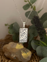 Load image into Gallery viewer, Silver Moon tarot card pendant necklace symbolizing intuition
