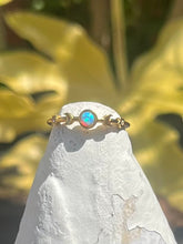 Load image into Gallery viewer, Gold plated sterling silver opal ring with crescent moon and crystal star desi
