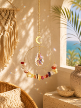 Load image into Gallery viewer, Amethyst Crystal Moon Suncatcher – Handmade Hanging Prism Window Decor – Boho Crystal Sun Catcher – Peace &amp; Protection Gift – Home &amp; Garden Decor
