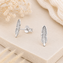 Load image into Gallery viewer, Feather Stud Earrings | 925 Sterling Silver or Gold Plated Sterling Silver | Nature Inspired Leaf Earrings
