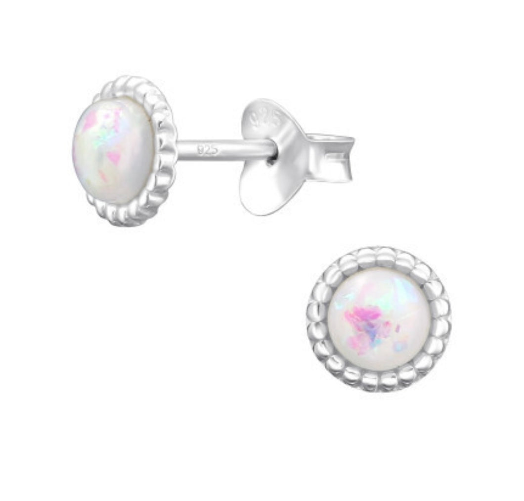 Round Opal Sterling Silver Stud Earrings
