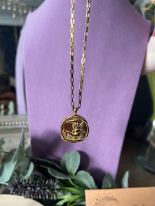 Celestial Zodiac Medallion Necklace – Virgo

Gold Plated Stainless Steel | Waterproof, Adjustable, Hypoallergenic