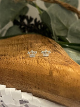 Load image into Gallery viewer, Princess Crystal Crown Stud Earrings Sterling Silver
