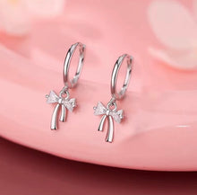Load image into Gallery viewer, Crystal Bow Charm Huggie Earrings – Silver or Gold
