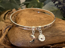 Load image into Gallery viewer, Lisa Angel Meaningful Words Bangle ‘Sun and Moon’ Silver
