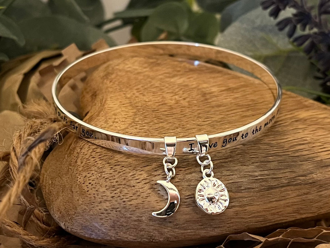 Lisa Angel Meaningful Words Bangle ‘Sun and Moon’ Silver