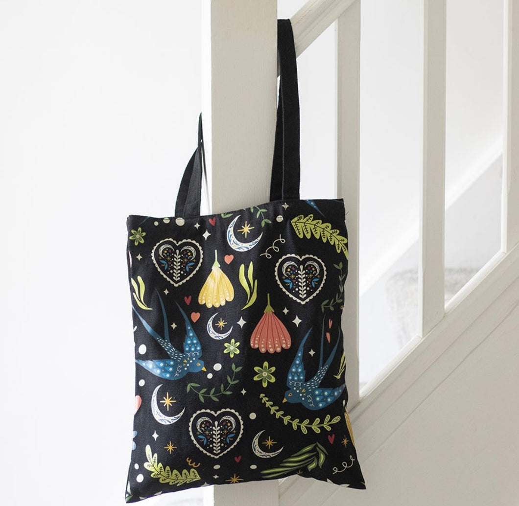 Midnight Bloom Polycotton Tote Bag – Reusable Floral Print Shopper Bag