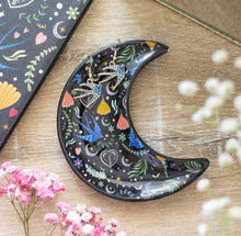 Load image into Gallery viewer, Midnight Bloom Crescent Moon Trinket Dish – Celestial Jewellery &amp; Keepsake Holder
