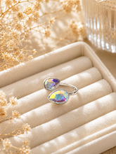 Load image into Gallery viewer, Aurora Borealis Teardrop Crystal Adjustable Ring – Sterling Silver | Iridescent Statement Ring
