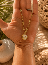 Load image into Gallery viewer, Gold Moon Pendant Necklace – Stainless Steel with Mother of Pearl | Celestial Jewellery
