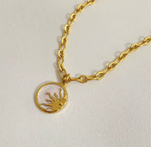 Load image into Gallery viewer, Gold Sun Pendant Necklace – Stainless Steel with Mother of Pearl | Celestial Jewellery
