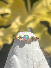 Load image into Gallery viewer, Gold plated sterling silver opal ring with crescent moon and crystal star desi
