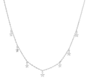 Silver stainless steel star necklace with multiple dangling star pendants, minimalist style