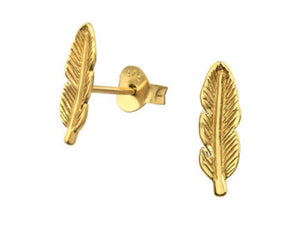 Feather Stud Gold Plated Sterling Silver