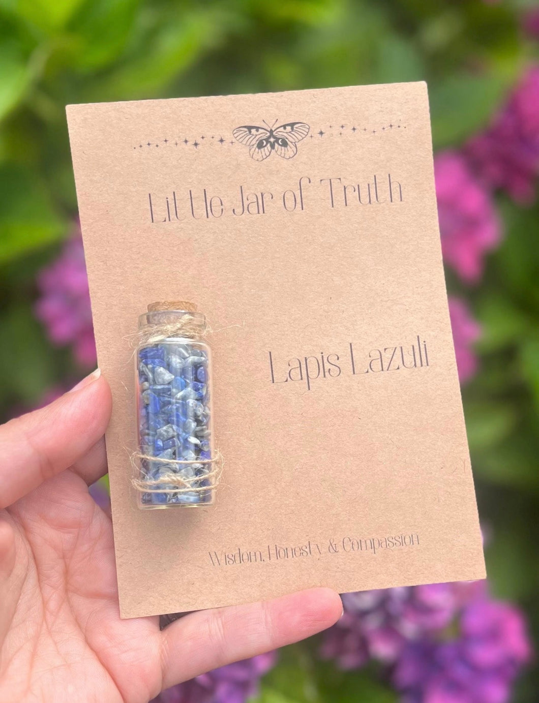 Little jar of crystals for truth lapis lazuli