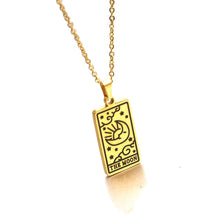 Load image into Gallery viewer, Close-up of tarot-style Moon necklace, stainless steel pendant in vintage style
