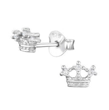 Load image into Gallery viewer, Princess Crystal Crown Stud Earrings Sterling Silver
