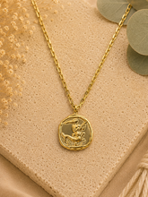 Load image into Gallery viewer, Celestial Zodiac Medallion Necklace – Virgo

Gold Plated Stainless Steel | Waterproof, Adjustable, Hypoallergenic
