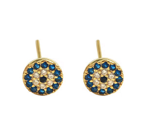 Gold Plated & Sterling Silver Evil Eye Earrings – Blue and White Cubic Zirconia Studs