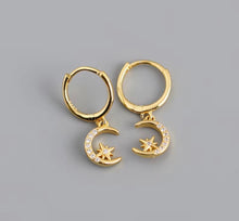 Load image into Gallery viewer, Celestial Moon &amp; Star Huggie Earrings – Sterling Silver or Gold Plated Sterling Silver
