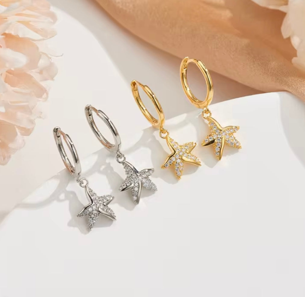 Starfish Huggie Earrings in Sterling Silver & Gold-Plated Sterling Silver – Dainty Ocean-Inspired Jewelry