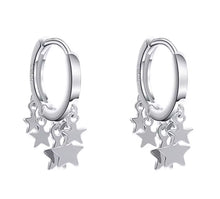 Load image into Gallery viewer, Sterling silver Huggie earrings dangly stars 
