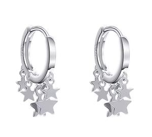 Sterling silver Huggie earrings dangly stars 