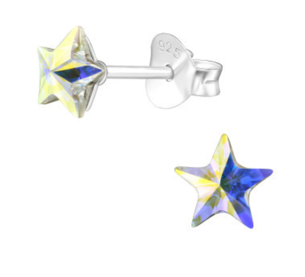 AB Crystal Star Stud Earrings Sterling Silver