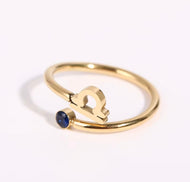 Libra Dainty Gold Zodiac Ring, Adjustable Birthstone Astrology Jewellery