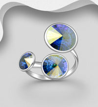 Load image into Gallery viewer, Aurora Borealis Crystal Adjustable Ring – Sterling Silver | Statement Sparkle Ring
