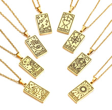 Load image into Gallery viewer, The Moon Tarot Pendant Necklace – Retro Mystic Card Jewelry (Gold or Silver)
