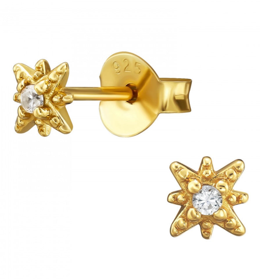 Gold plated sterling silver crystal star stud earrings