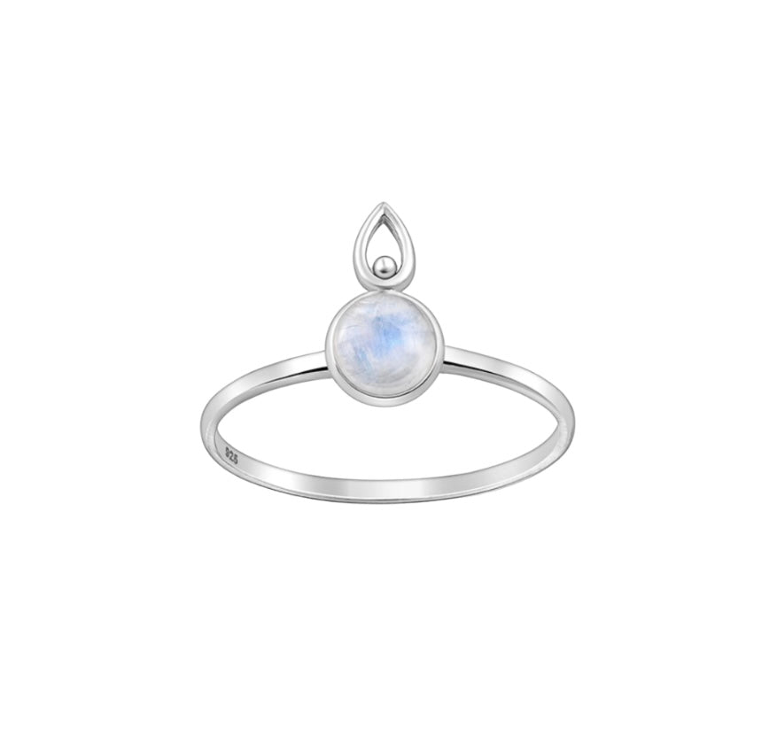 Rainbow Moonstone Sterling Silver Goddess Ring with iridescent gemstone