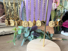 Load image into Gallery viewer, Signs of zodiac medallion necklace
Birthday jewellery
Gold plated stainless steel 
Waterproof and tarnish free jewellery
