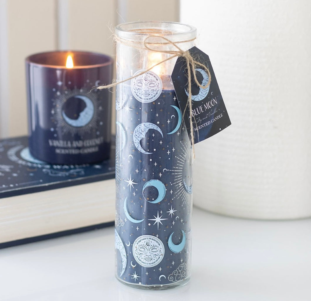Blue Moon Wild Blueberry & Vanilla Candle – Scented Tube Candle with Celestial Print