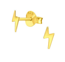Load image into Gallery viewer, Gold Plated Lightning Bolt Stud Earrings in 100% Recycled Sterling Silver
