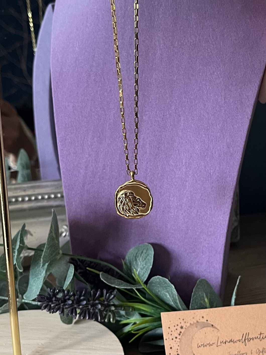 Celestial Zodiac Medallion Necklace – Leo

Gold Plated Stainless Steel | Waterproof, Adjustable, Hypoallergenic
