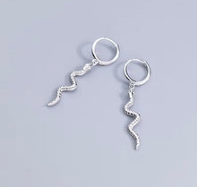 Load image into Gallery viewer, Snake Charm Huggie Earrings – Sterling Silver or Gold Plated Sterling Silver
