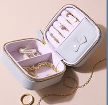 Load image into Gallery viewer, Grey with Gold Stars &amp; Lilac Travel Jewellery Case
