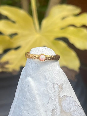 Snow opal hammered ring in gold plated sterling silver