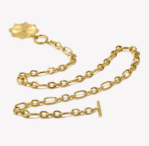Waterproof stainless steel gold necklace with 18k plating, sunburst charm pendant for everyday wear