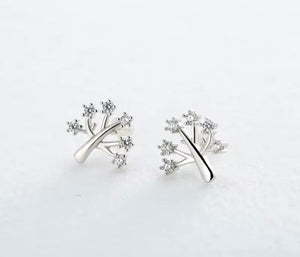 Sterling silver Crystal sparkling tree of life stud earrings dangly