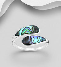 Load image into Gallery viewer, Sterling Silver Oxidized Swirl Abalone Shell Ring – Boho Statement 925 Silver Ring
