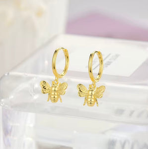 Bee Charm Huggie Earrings in Sterling Silver & Gold-Plated Sterling Silver – Dainty Nature-Inspired Jewelry